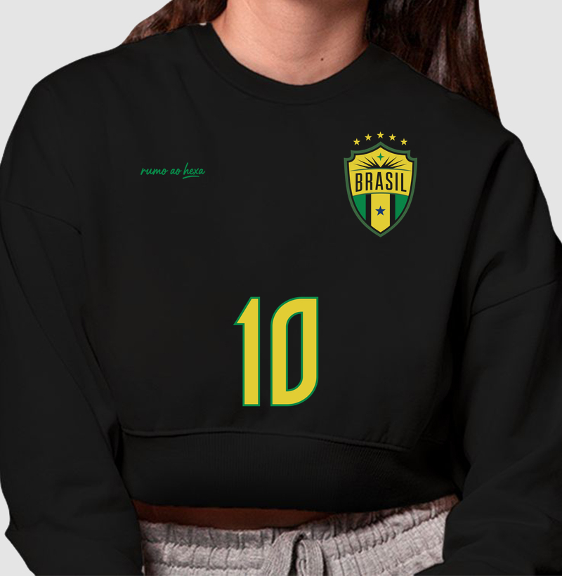 Moletom Cropped  - Rumo ao Hexa! - Preto