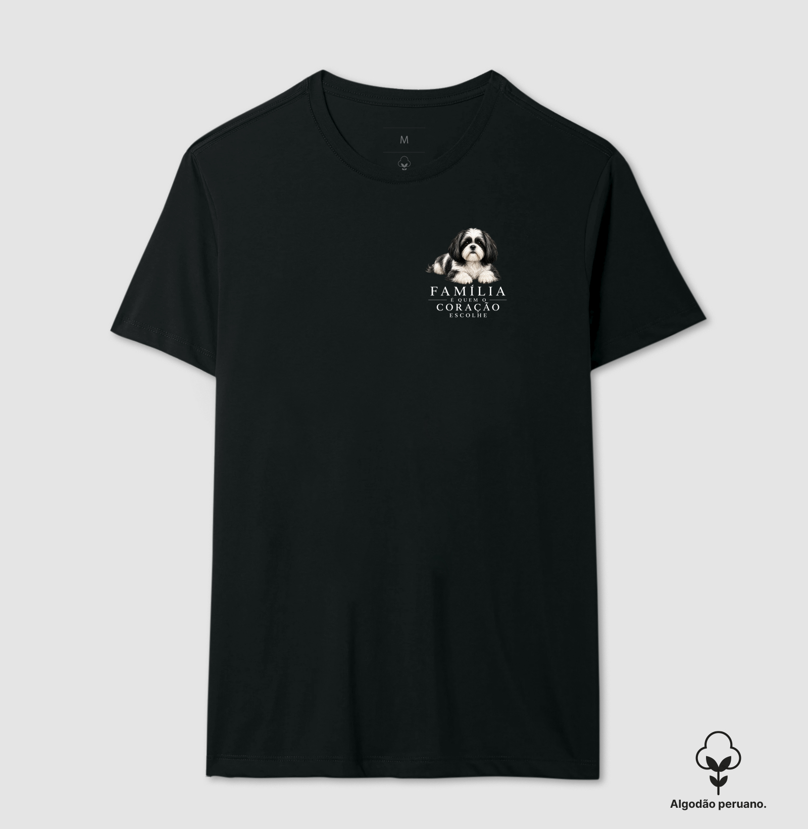Shih Tzu Preto - Família - Camiseta Algodão Peruano