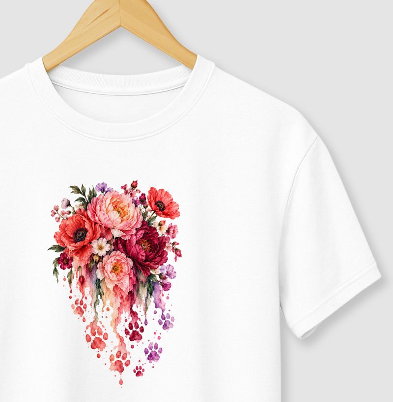 Flores e Patas em Aquarela - Camiseta