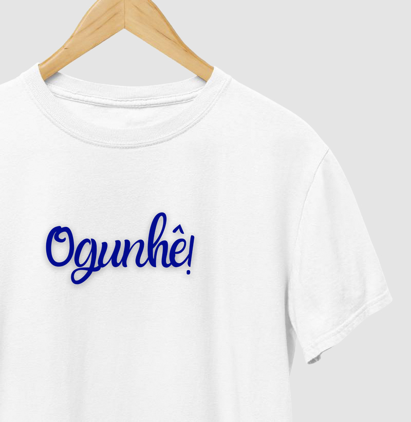 Ogum - Saudação 1 azul - Camiseta Branca