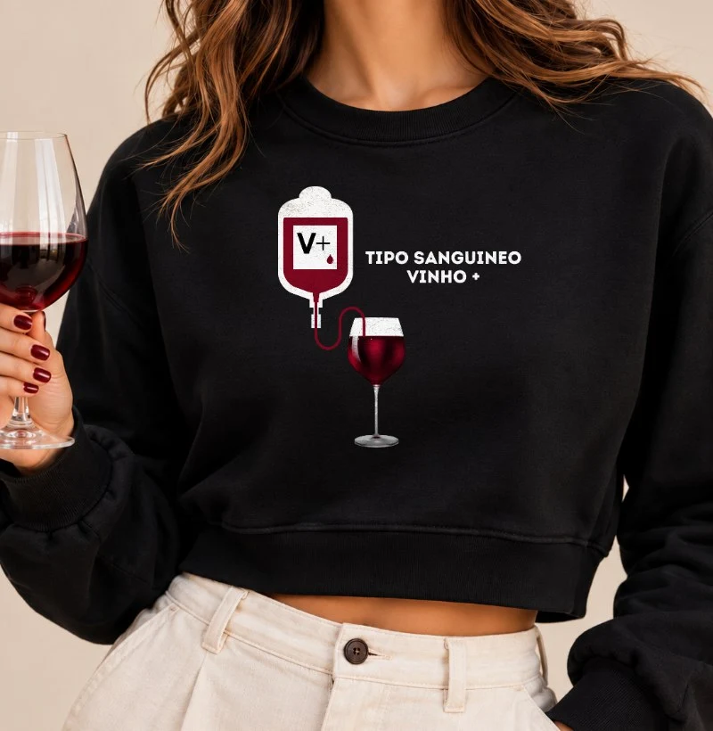 Tipo Sanguíneo Vinho + - Cropped Moletom