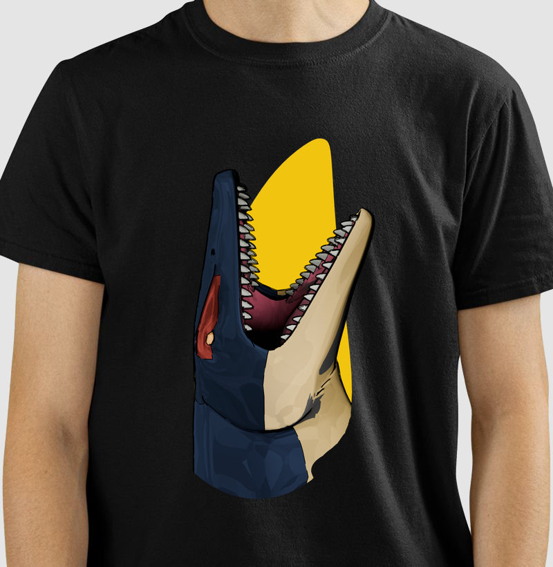 Camisa Algodão Estampada Mosassauro Mandíbula Mortal Premium Dinoloco