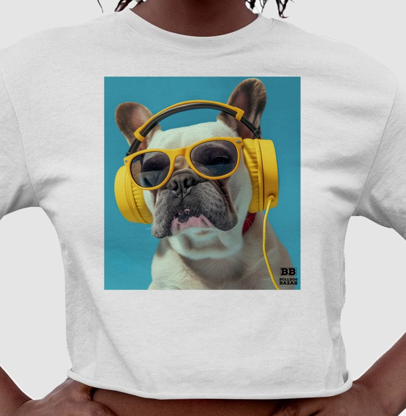 Camiseta Cropped Bulldog Frances "Headphones 3"