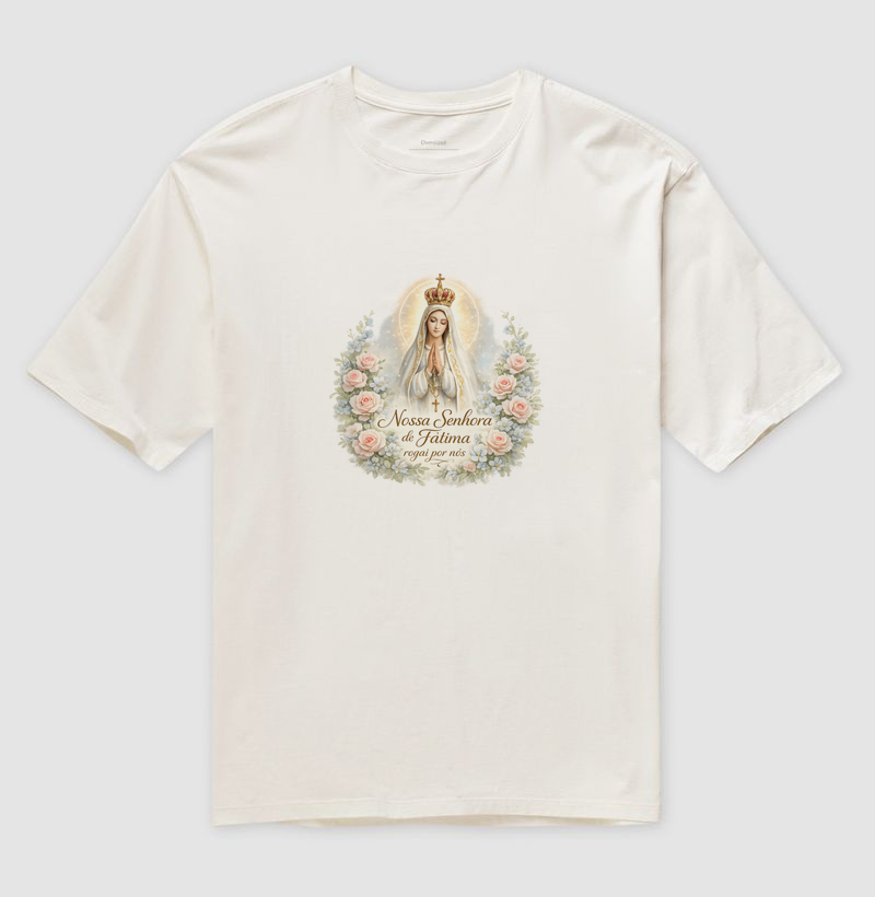 Camiseta Oversized Nossa Senhora de Fátima Rogai por Nós