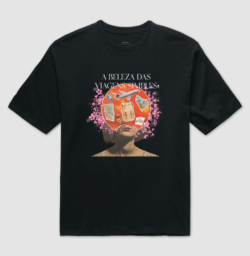 Camiseta A Beleza das Viagens Simples | Arte Collage Viagem Flores | Colecao Viciados em Viagem | Excursionista