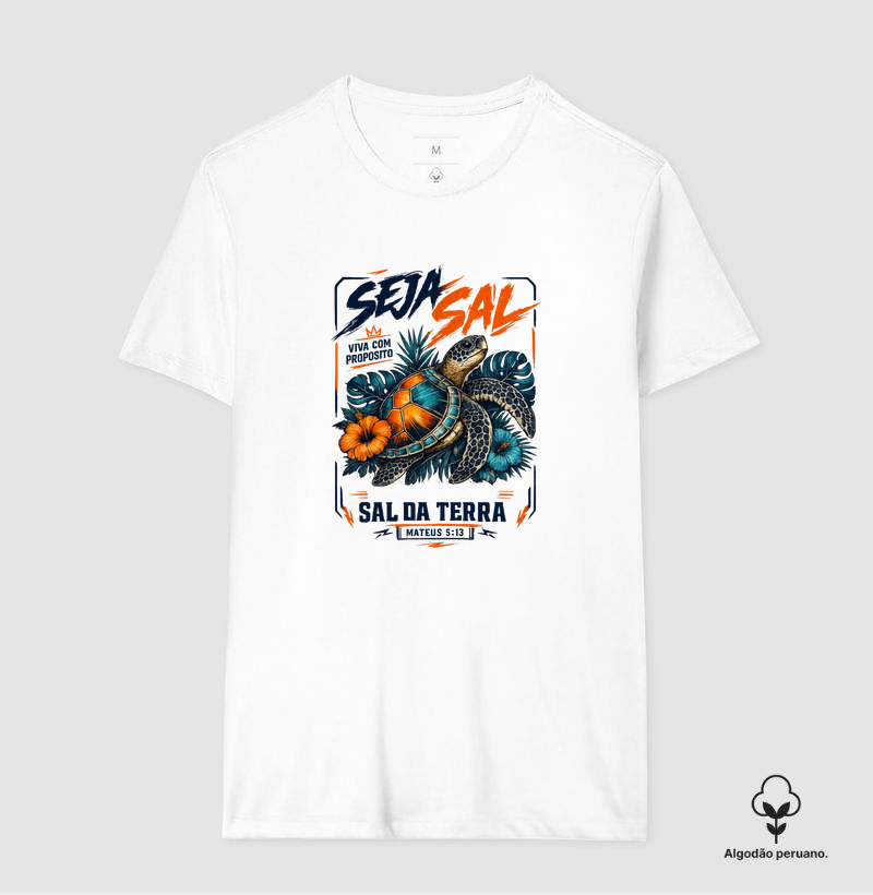 Seja Sal da Terra – Mateus 5:13 Estampa Tartaruga Tropical - Camiseta Algodão Peruano