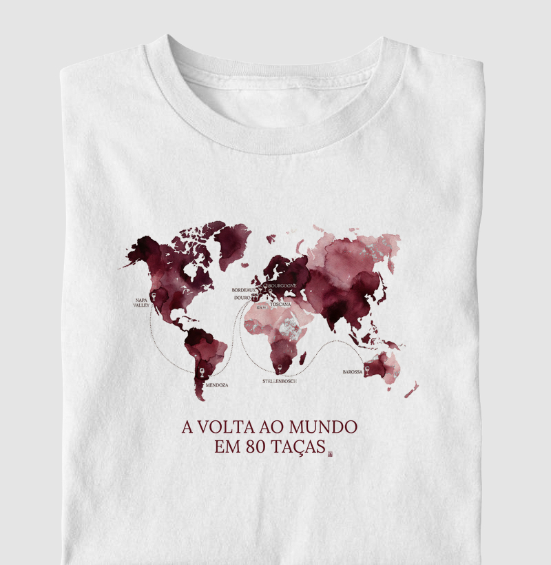 Camiseta Vinho - A volta ao mundo em 80 taças