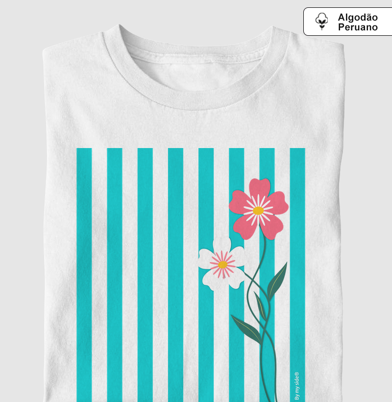 FLOR ROSA 01 - Algodão Peruano - Camiseta Algodão Peruano