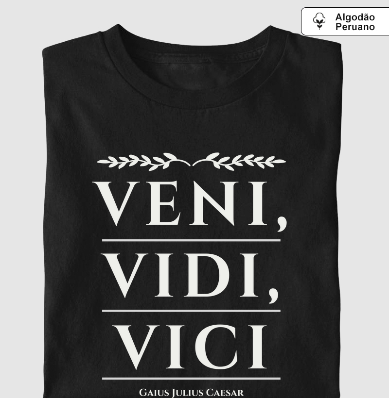Camiseta Algodão Peruano Veni, Vidi, Vici: Júlio César