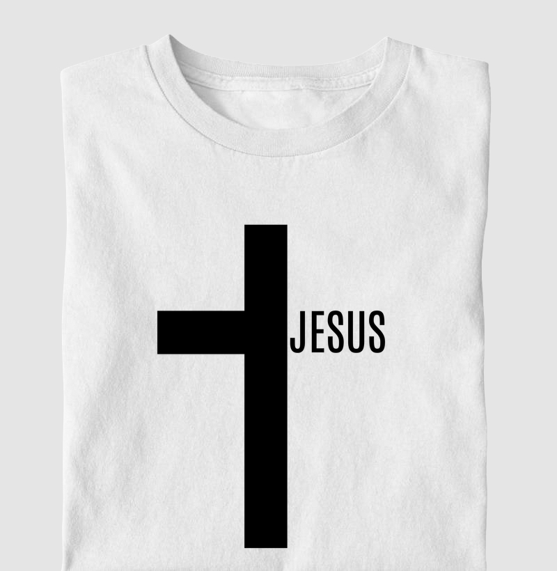 Camiseta Masc. Cruz Jesus - Estampa Preta