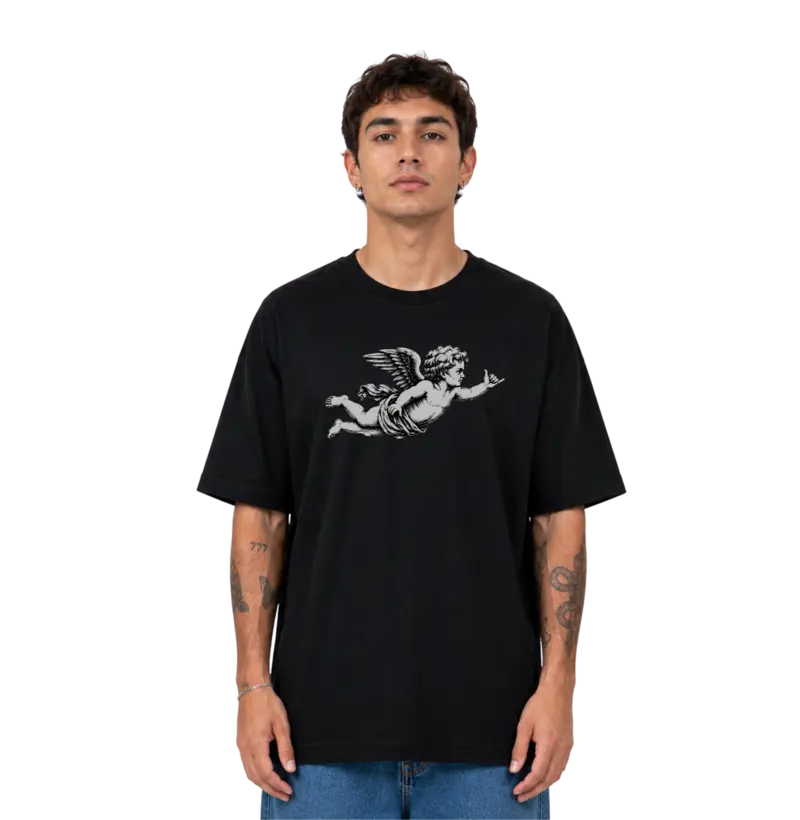Camiseta Oversized Unissex Preta Vintage Angel Noir