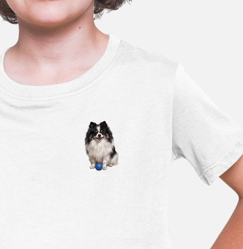 Pomerânia Preta e Branca (Spitz Alemão) - Camiseta Infantil