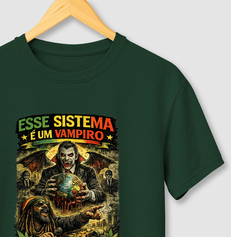 Camiseta Esse Sistema é um Vampiro. Coleção Reggae Music. Masculina e Feminina. Algodão Premium.