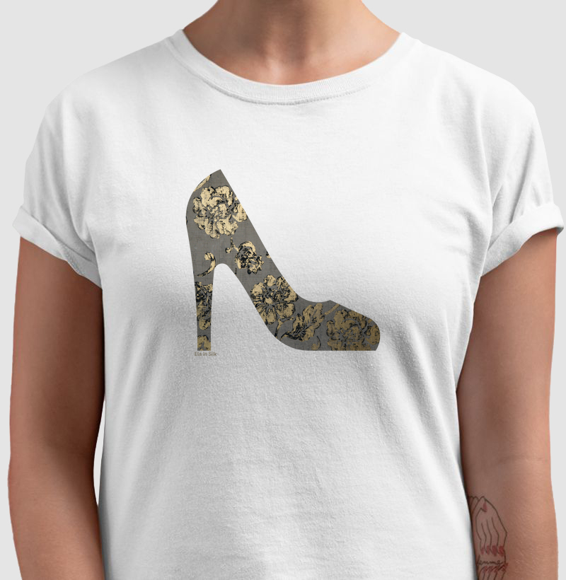 Scarpin floral dourado