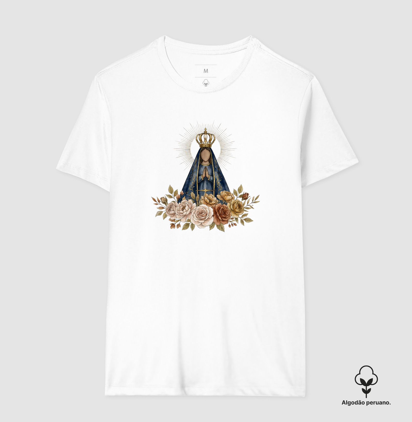 Nossa Senhora Aparecida Aquarela - Camiseta Algodão Peruano