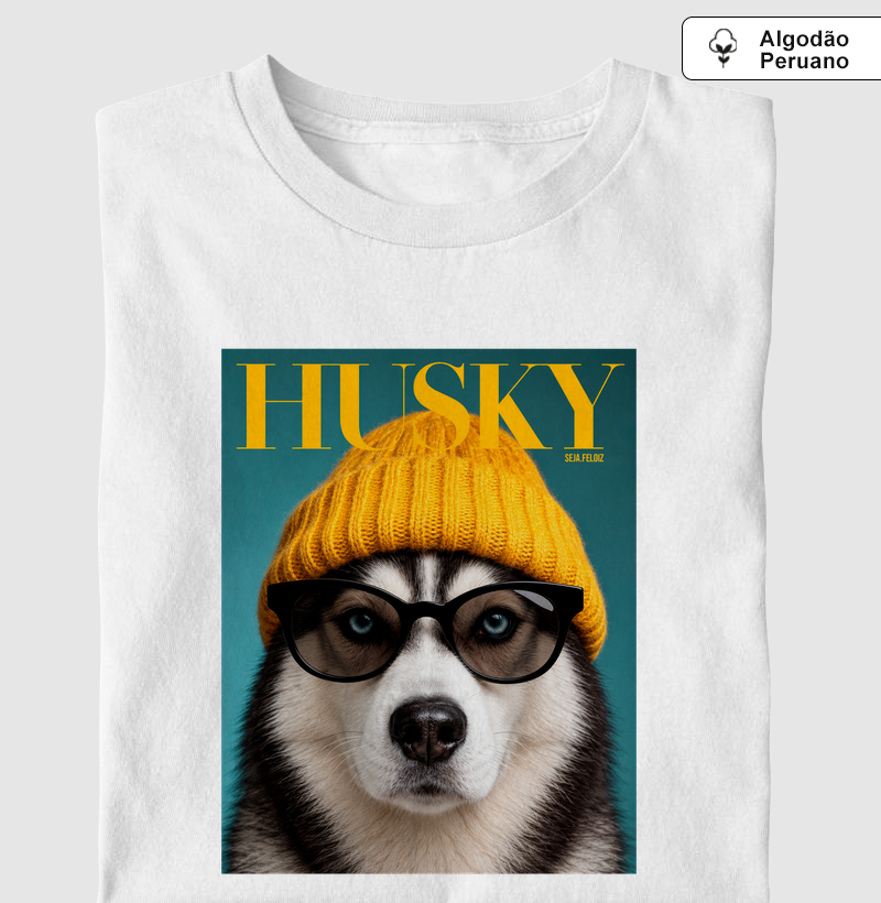 📰🐺 Husky Revista ✨🕶️ - Camiseta Algodão Peruano
