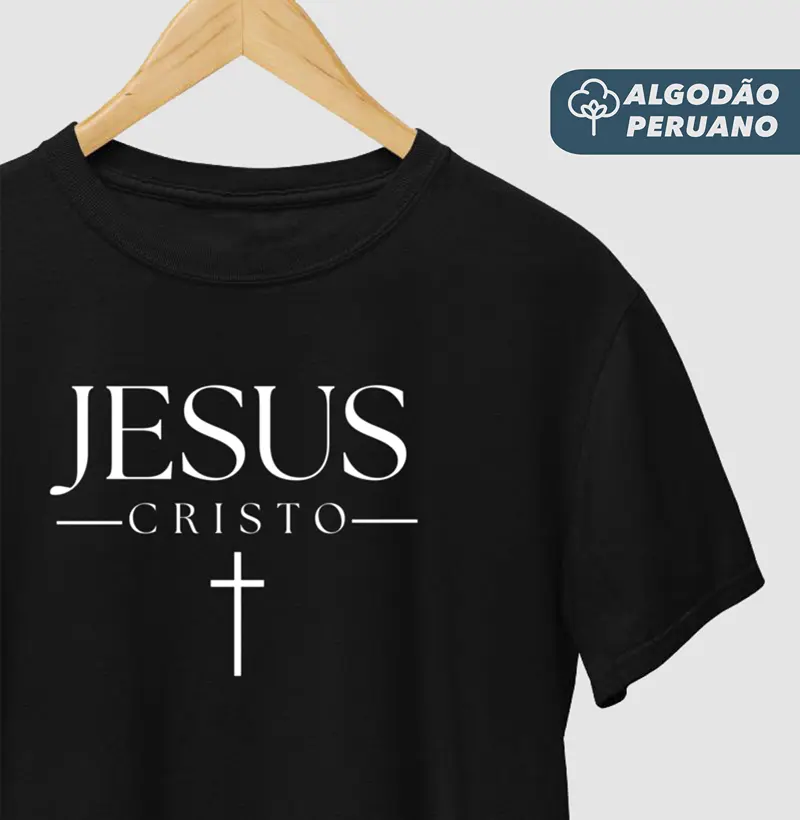 Camiseta Masc. Algodão Peruano Jesus Cristo Clássico - Camiseta Algodão Peruano