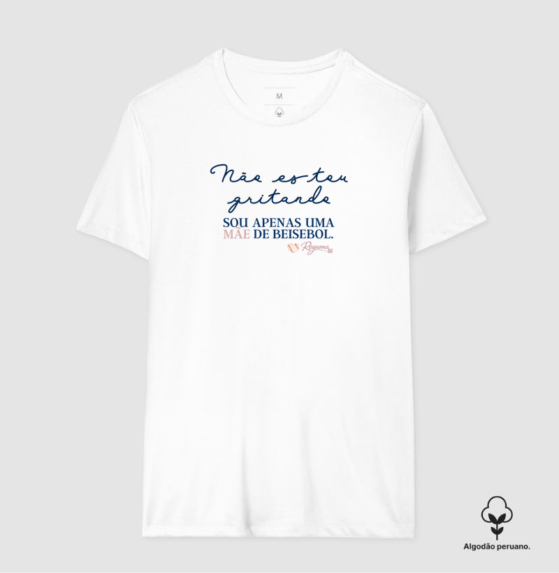 Camiseta Feminina de Algodão Peruano Baseball "Não estou gritando" - Mãe e Filho
