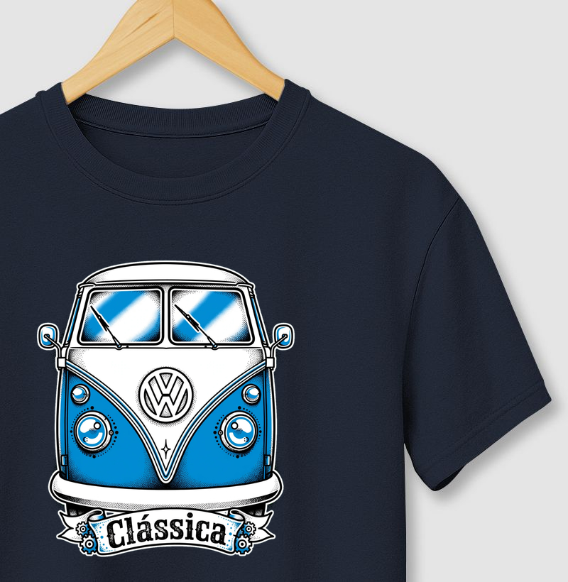 Kombi Clássica - Vintage VW Azul e Branca - Retrô Clássica