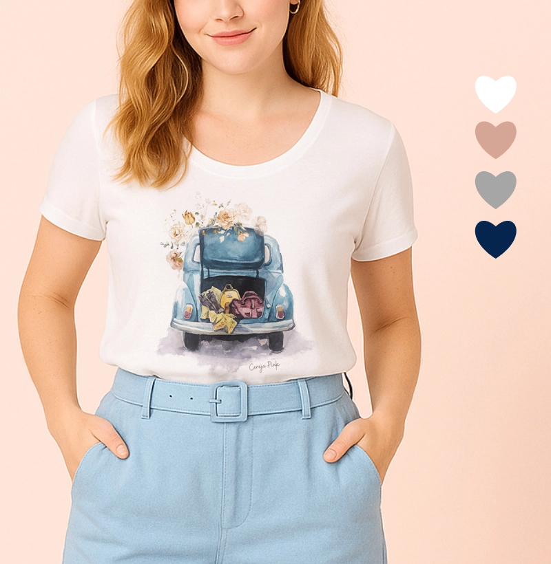 Camiseta Feminina Ilustrada Fusca Azul