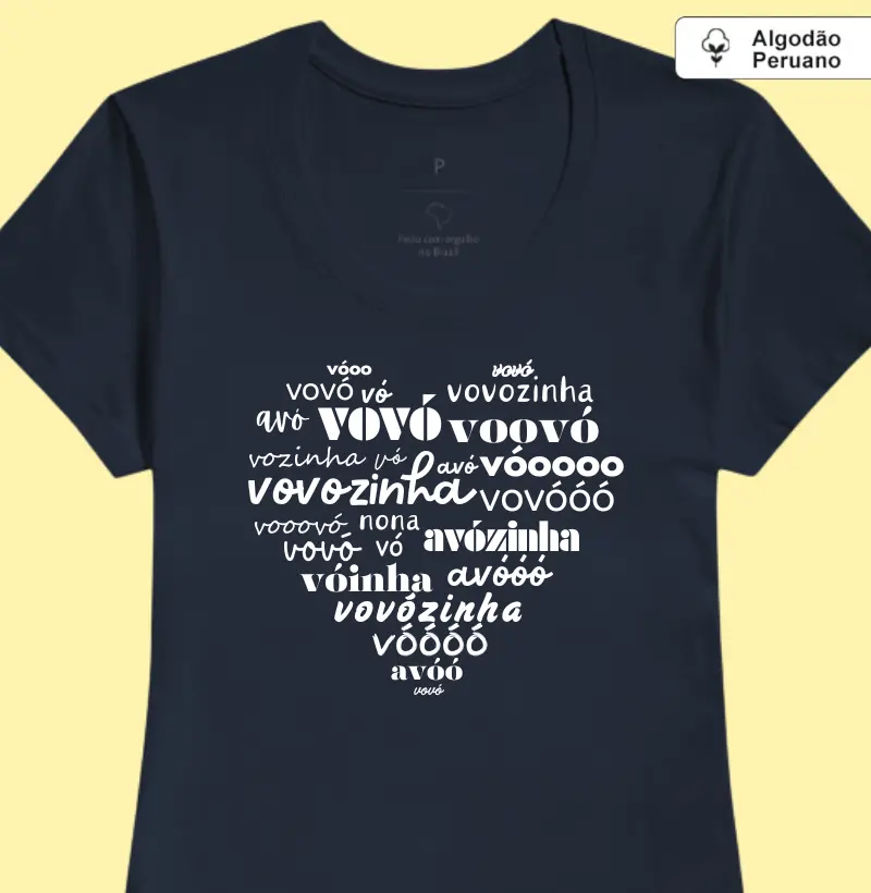 Avó, vovó, vozinha - formato coração (algodão peruano)