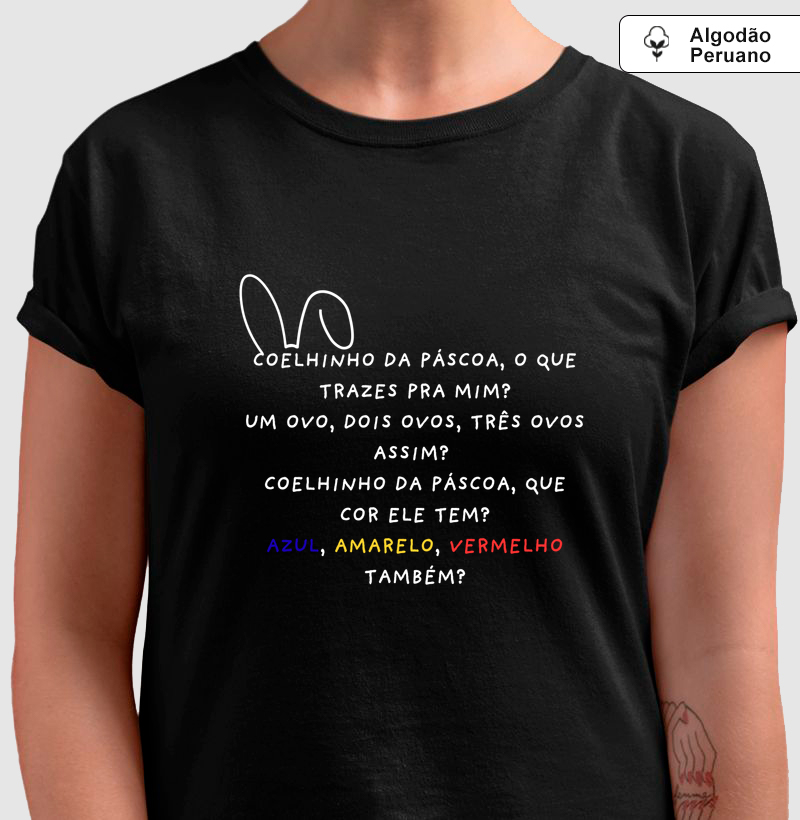 Práxis Camiseta Algodão Peruano Colorida Coelhinho da Páscoa 