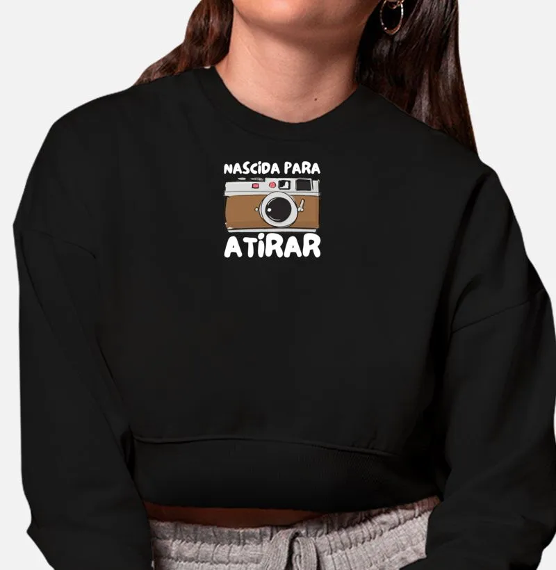 Moletom cropped feminino, nascida para atirar