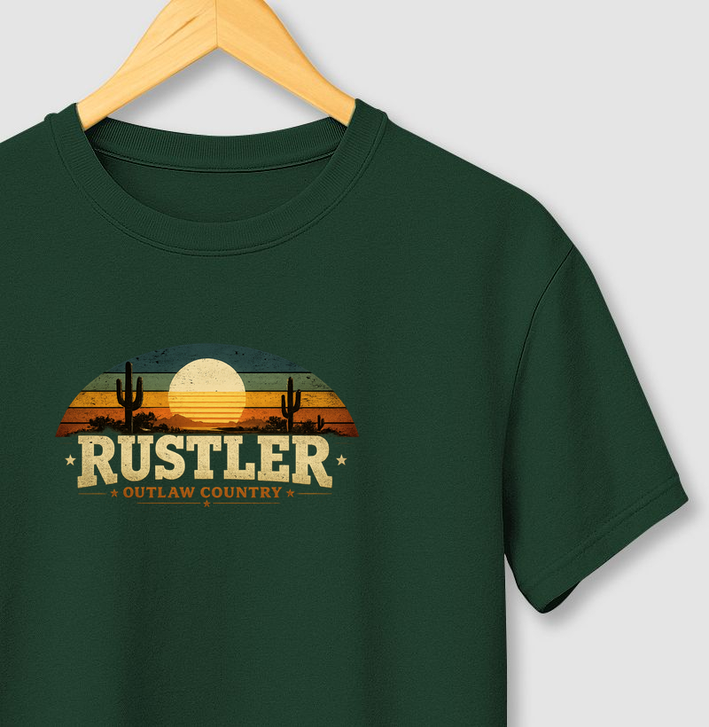 Camiseta Country Masculina e Feminina Rustler Outlaw Country Sunset
