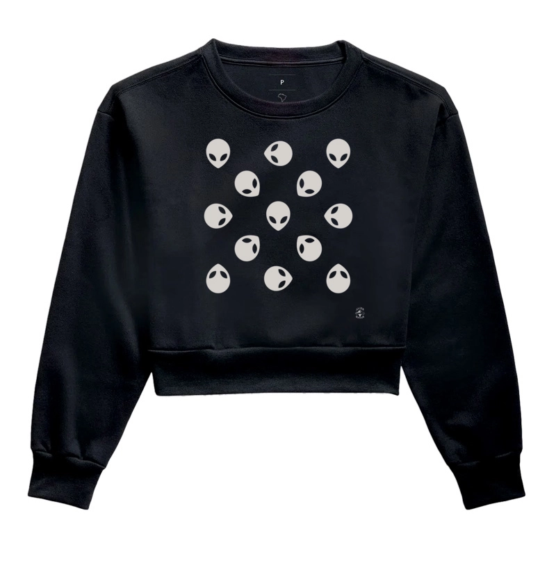 Cropped Moletom Padrões de Alien