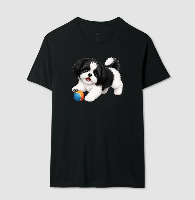 Shih Tzu Preto - Desenho Animado - Camiseta