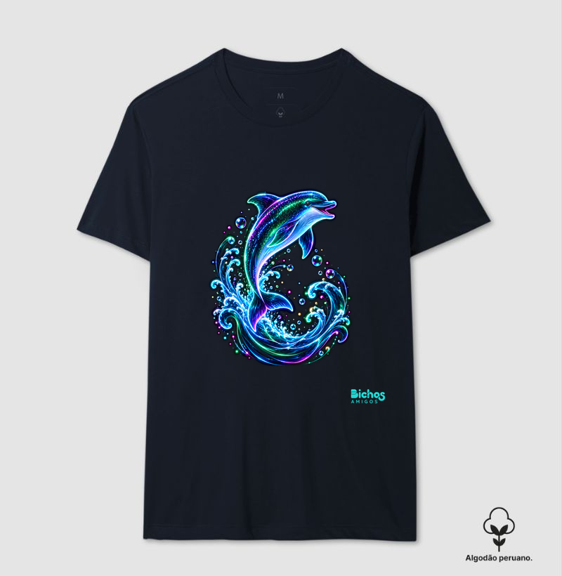 Golfinho Neon - Camiseta Algodão Peruano
