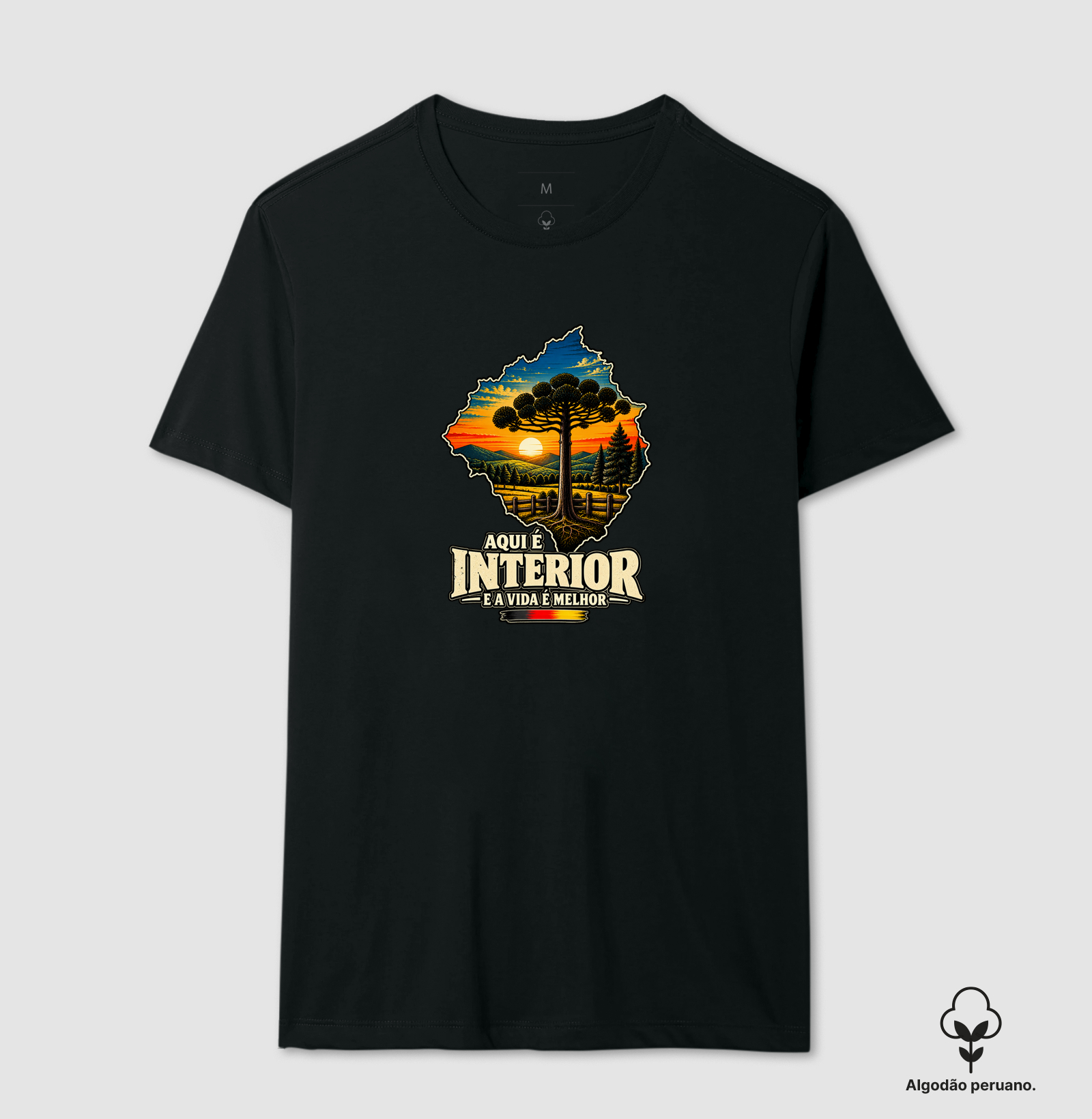 Aqui é interior — e a vida é melhor - Camiseta Algodão Peruano