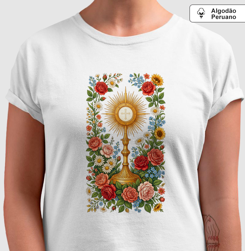 Camiseta Algodão Peruano Jardim Eucarístico 