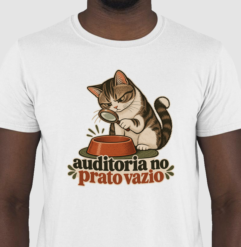 Camiseta Gato Comida "auditoria no prato vazio" | Pelo & Pano