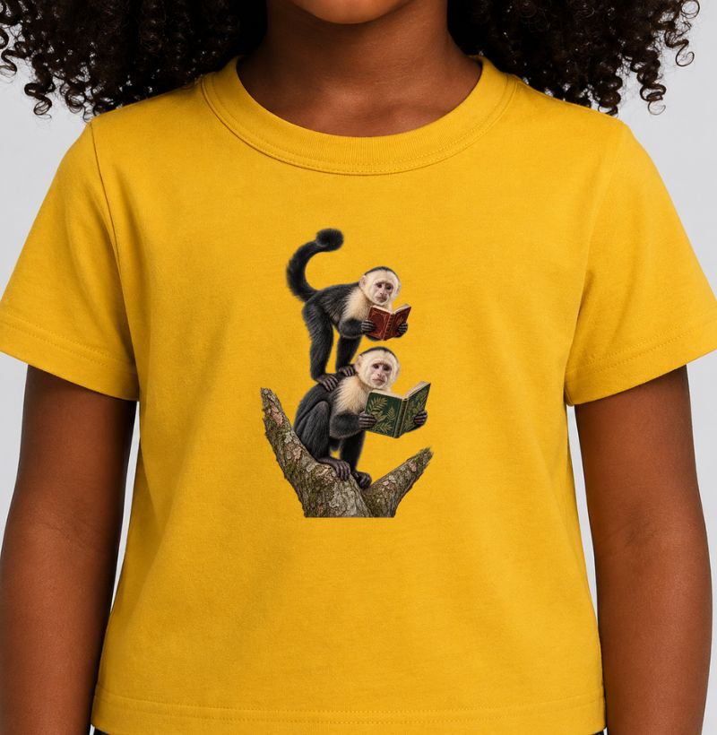Leitura em Família - Macacos Capuchinhos - Camiseta Infantil