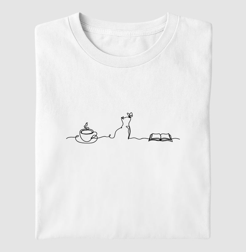 Coffee, Cats and Books Silhouette  - Camiseta