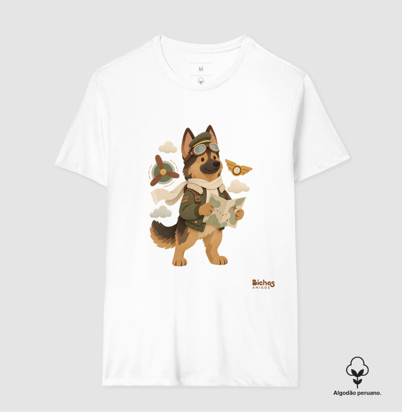 Pastor Alemão Aviador - Camiseta Algodão Peruano