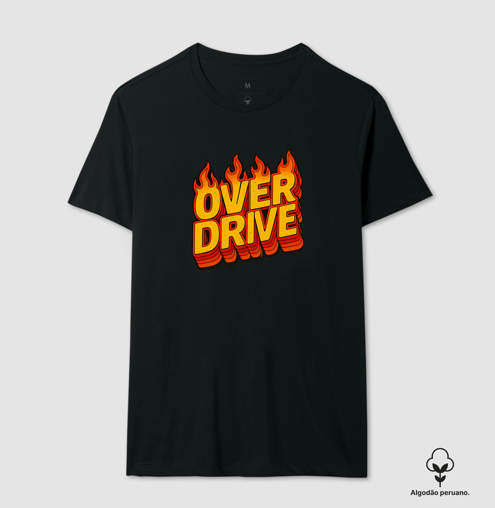 Camiseta Overdrive - Letras em Chamas Estilo Rock Retrô
