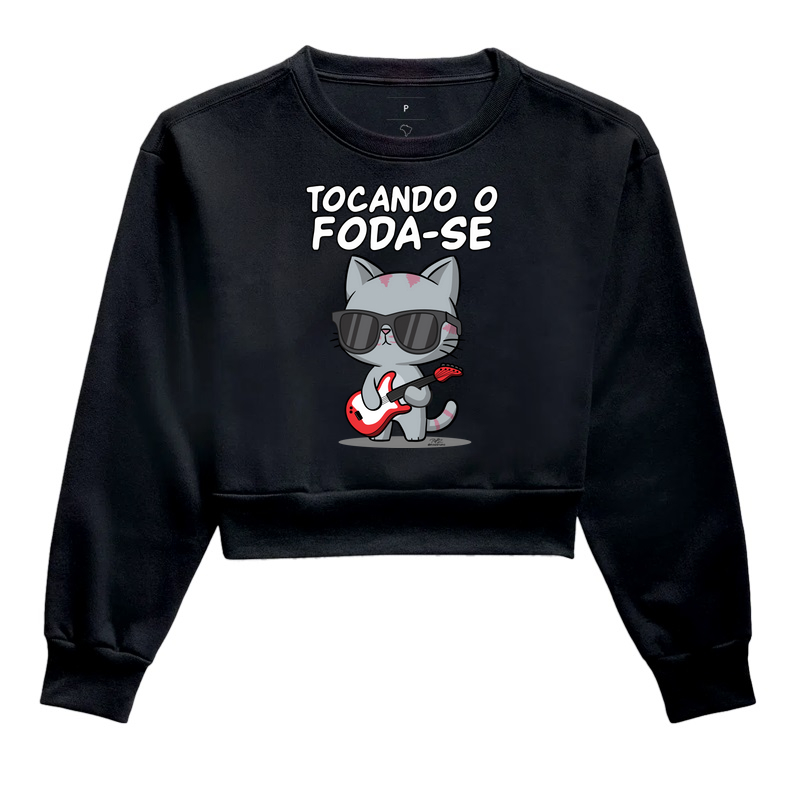 Camiseta Gato Sincero Tocando - Cropped Moletom