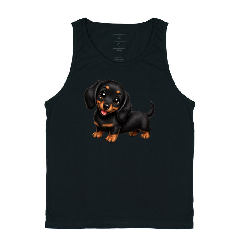 Dachshund Preto - Desenho Animado - Regata