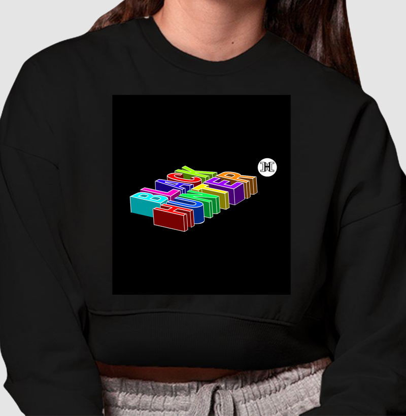 cropped moletom letras deitadas colors black hunter