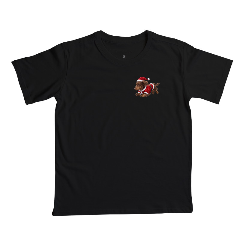 Dachshund Pelo Longo Marrom - Natal - Camiseta Infantil