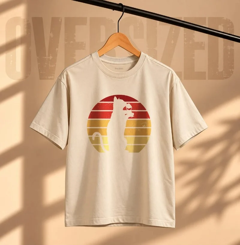 Camiseta Cat Sunset Vibes - Camiseta Oversized