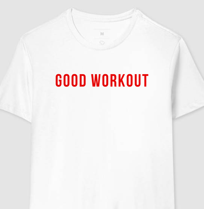 T-shirt Good Workout Branca Logo Reta Vermelha