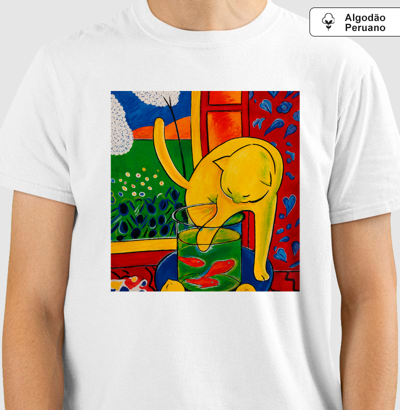 Camiseta Henri Matisse Gato e Peixes | Arte Moderna | Algodão Peruano Premium