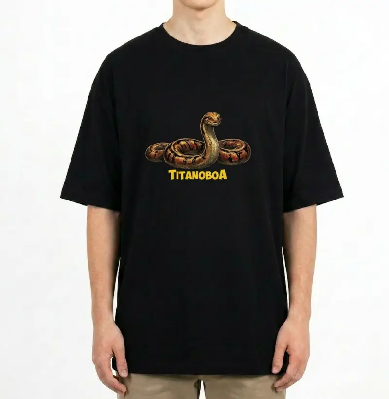 Camiseta Dinossauro Oversized Titanoboa Amarela Algodão Premium Dinoloco