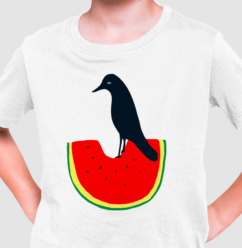 Camiseta Melancia Divertida Infantil Pássaro Artístico Moderno 