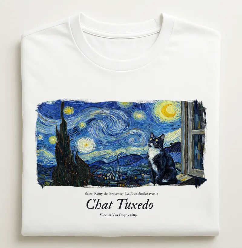 La Nuit étoilée avec le Chat Tuxedo - Vincent van Gogh