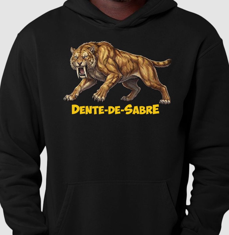 Blusa Dinossauro Moletom Tigre Dente-De-Sabre Rugindo Algodão Premium Dinoloco