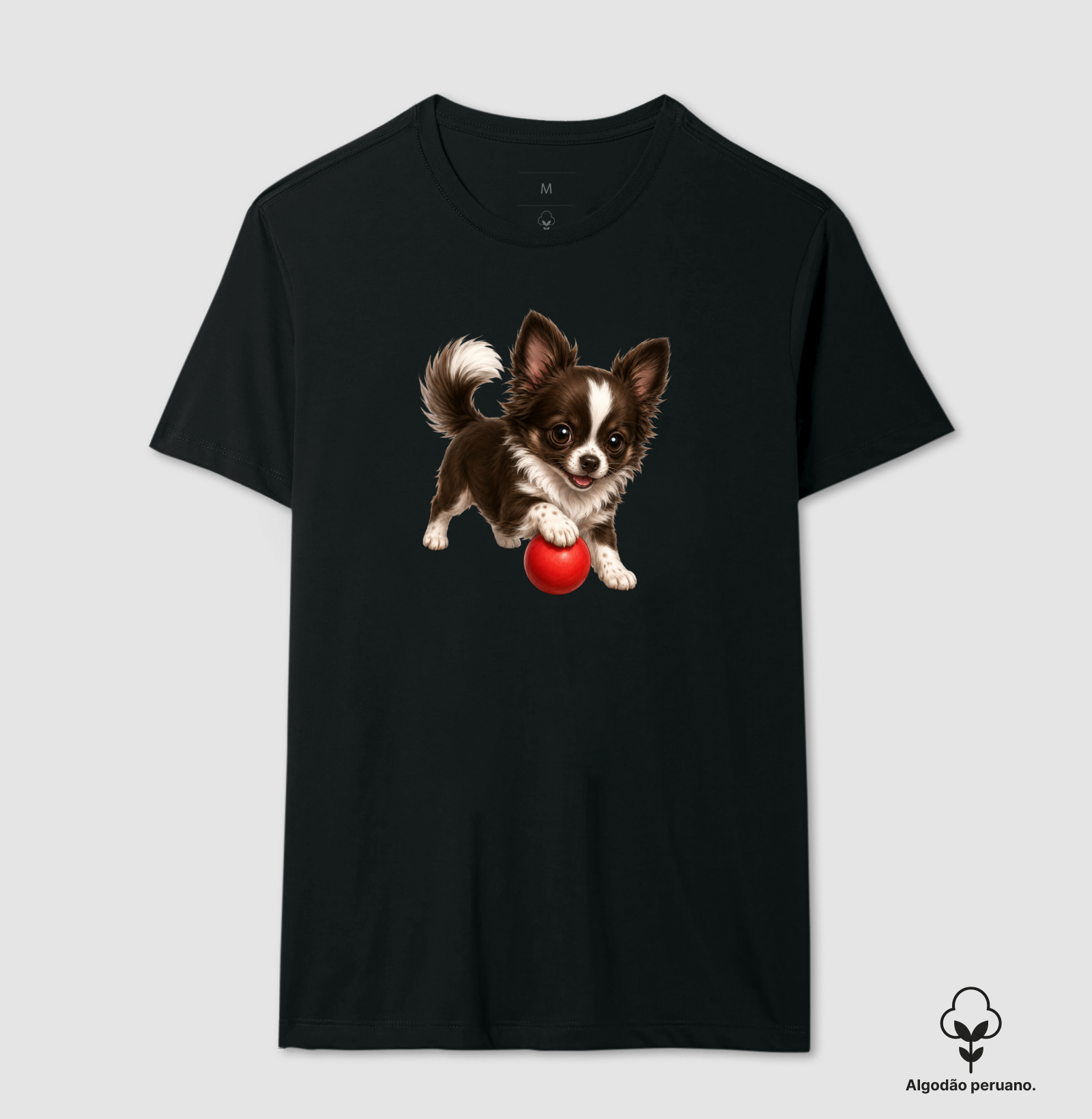 Chihuahua Pelo Longo Marrom - Desenho Animado - Camiseta Algodão Peruano